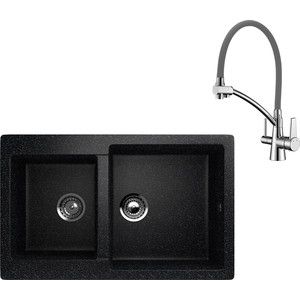 Кухонная мойка и смеситель EcoStone ES-028 Lemark Comfort черная (ES-28-308, LM3071C-Gray)