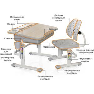Комплект мебели (столик + стульчик) Mealux EVO-03 G столешница клен/пластик серый