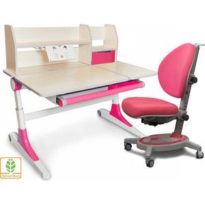 Комплект мебели Mealux Парта Ontario + кресло Stanford (BD-600 WP + Y-130 KP) столешница клен дерево/розовый