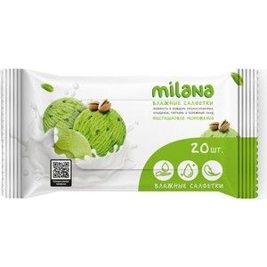 Влажные салфетки GRASS Milana Фисташковое мороженое антибактериальные 20 шт в упаковке