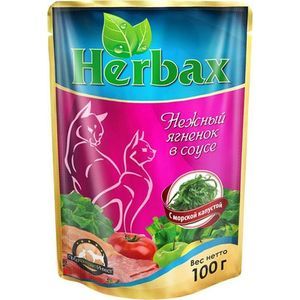 Паучи Herbax Нежный ягненок в соусе с морской капустой для кошек 100г