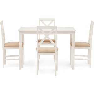 Обеденный комплект TetChair Хадсон (стол + 4 стула) / hudson dining set, дерево гевея/мдф, Ivory white, ткань кремовая (HE490-01)