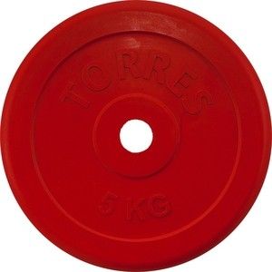 Диск обрезиненный Torres 5 кг, d.25 мм, красный