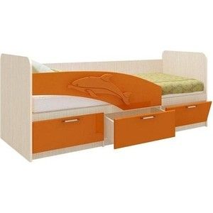 Кровать одинарная Олимп 06.222 Дельфин 160 дуб линдберг/оранжевый металлик