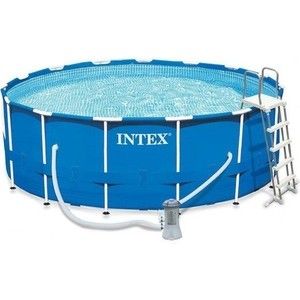 Каркасный бассейн Intex 28242 Metal Frame 457х122см (фильтр-насос 3785л/ч лестница, тент, подстилка)