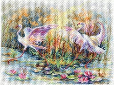 Основа для вышивания с нанесённым рисунком Матрёнин Посад 1769 Танец фламинго - рисунок на канве (МП)