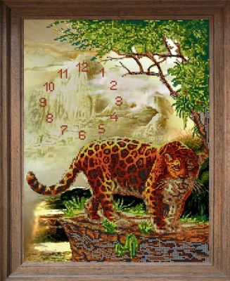 Основа для вышивания с нанесённым рисунком FeDi В634 Часы с леопардом - схема для вышивания (FeDi)