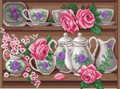 Основа для вышивания с нанесённым рисунком Матрёнин Посад 1868 Розовый сервиз - рисунок на канве (МП)
