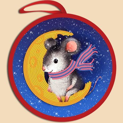 Основа для вышивания с нанесённым рисунком Марiчка ИКБ-019 Елочная игрушка. Мышка на луне (Марiчка)