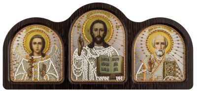 Набор для вышивания иконы Nova Sloboda СЕ 6004 Триптих настольный серебро (Ангел Хранитель, Спаситель, Николай Чудотворец)