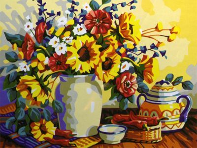 Набор для раскрашивания по номерам Menglei MG196 Чай с цветами - раскраска (Menglei)