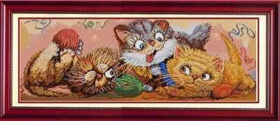 Основа для вышивания с нанесённым рисунком Конёк НИК 1216 "Игривые котята" - схема для вышивания (Конёк)