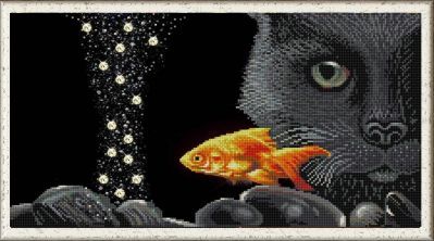 Основа для вышивания с нанесённым рисунком Конёк НИК 1332 "Кот и золотая рыбка" - схема для вышивания