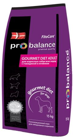Корм сухой для собак Probalance Gourmet Diet Adult, говядина и ягненок, 15 кг