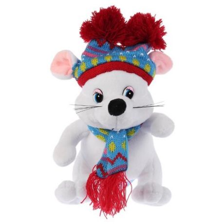 Мягкая игрушка Мульти-Пульти Мышка белая в шапке с двумя помпонами 15 см, без чипа