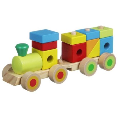 Каталка-игрушка BONDIBON Паровоз конструктор (BB1503) бежевый/зеленый/желтый