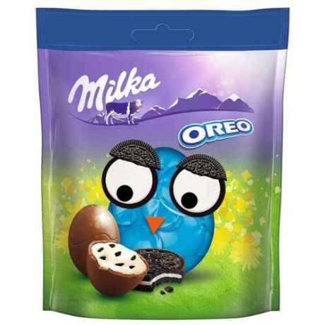 Фигурный шоколад Milka в форме яйца с молочной начинкой с кусочками печенья Oreo