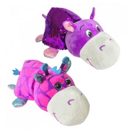 Мягкая игрушка 1 TOY Вывернушка Блеск Розовый Жираф-Фиолетовый Бегемотик 30 см