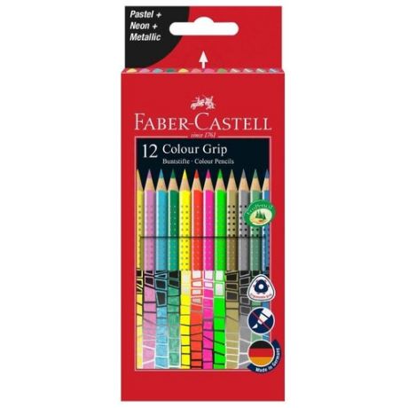 Faber-Castell Цветные карандаши Grip пастель/неон/металлик 12 цветов (201569)