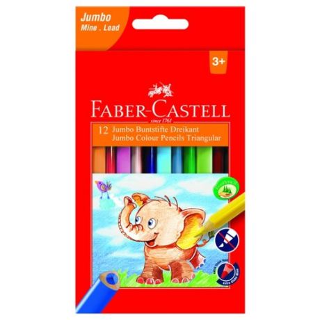 Faber-Castell Цветные карандаши Jumbo Triangular с точилкой, 12 цветов (116501)