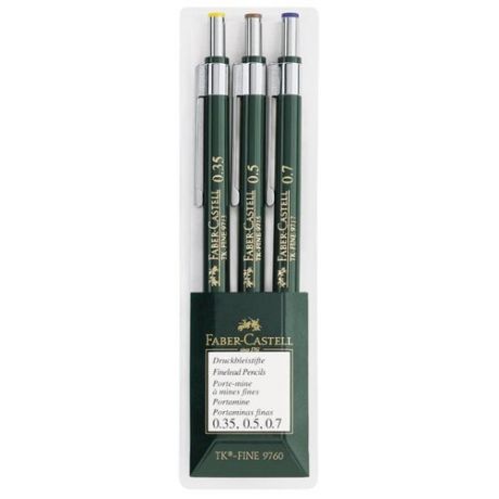 Faber-Castell Набор 3 механических карандаша TK-Fine 9760, HB, 0,35/0,5/0,7 мм зеленый