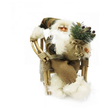 Фигурка Maxitoys Дед Мороз в плетеном кресле музыкальный 40 см коричневый