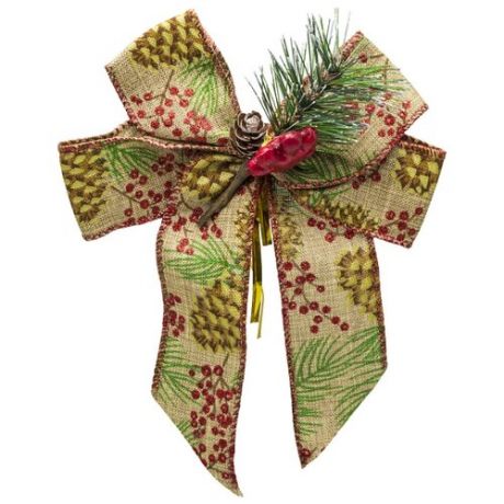 Елочная игрушка Winter Wings Бант декоративный, текстильный с украшениями (PW8161) коричневый/красный/зеленый