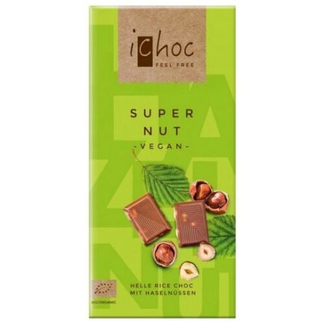 Шоколад iChoc Super Nut на рисовом молоке с дробленым фундуком, 80 г