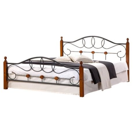 Кровать TetChair AT-822 двуспальная, размер (ДхШ): 210х144.4 см, спальное место (ДхШ): 200х140 см, каркас: массив дерева, цвет: коричневый/черный