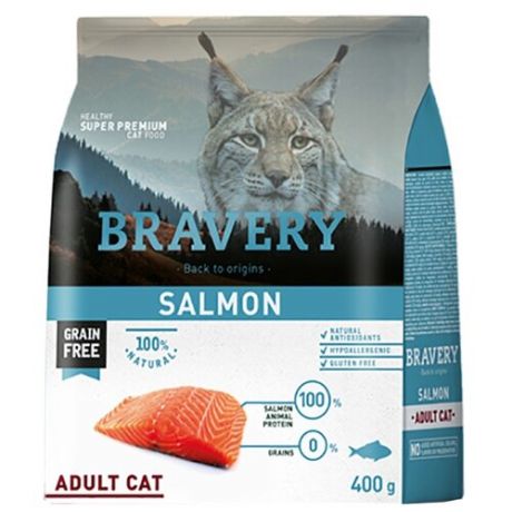 Корм для кошек Bravery беззерновой, с лососем 2 кг