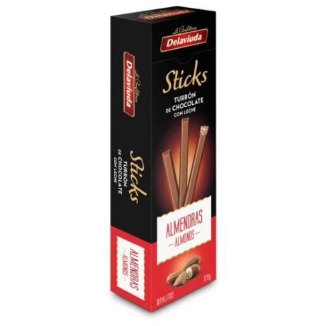 Нуга Delaviuda Turron Sticks Chocolate Con Leche Almendras с шоколадно-миндальным вкусом 10 шт.