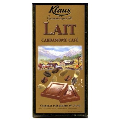 Шоколад Klaus молочный с кардамоном и кофе, 100 г