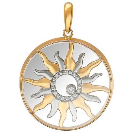 Эстет Подвеска Солнце с ювелирным стеклом и фианитами из комбинированного золота 01П162538
