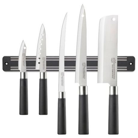 Набор Borner Asia 5 ножей и магнитный держатель чёрный/серебристый