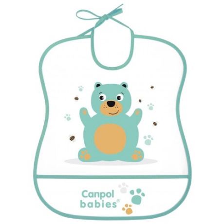 Canpol Babies Нагрудник Soft Plastic bib, 1 шт., расцветка: мишка бирюзовый