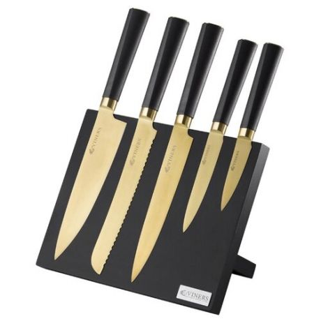 Набор Viners Titan gold 5 ножей с подставкой черный/золотистый