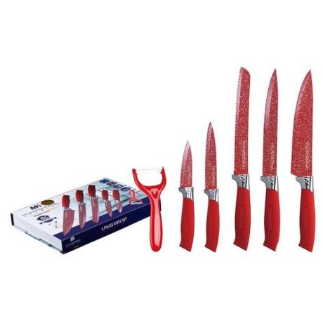 Набор MunchenHaus 5 ножей и овощечистка MH-1112/MH-1113 красный