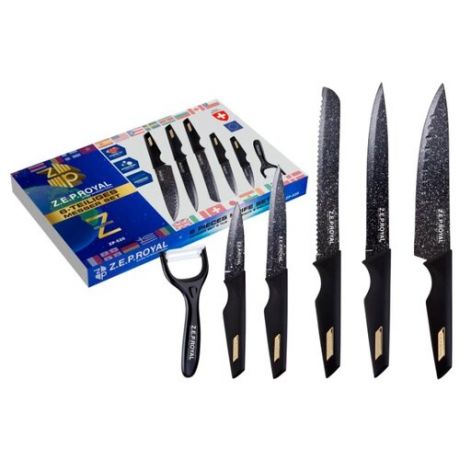 Набор Z.E.P. ROYAL 5 ножей и овощечистка ZP-520 черный