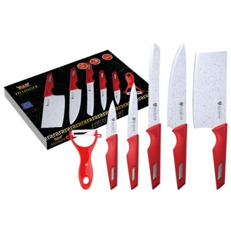 Набор Zillinger 5 ножей и овощечистка ZL-840/ZL-841/ZL-864/ZL-865/ZL-866 красный/белый