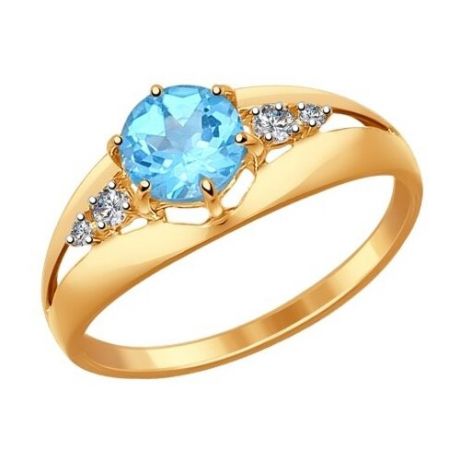 SOKOLOV Кольцо из золота с голубым топазом и фианитами 714438, размер 18