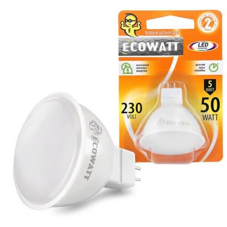 Лампа светодиодная Ecowatt 230В 3000K, GU5.3, MR16, 5Вт