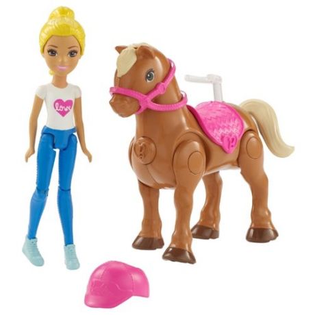 Набор Barbie В движении Мини-кукла с пони, 11 см, FHV63