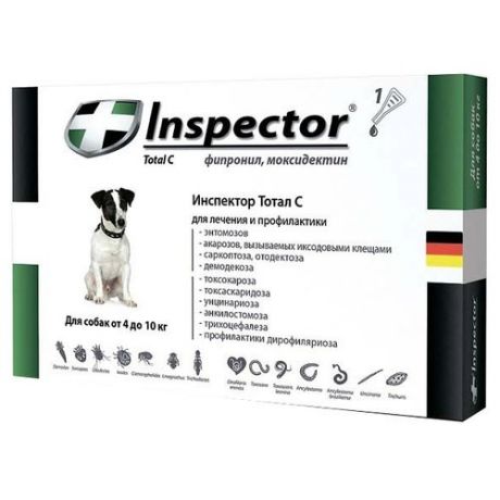 Inspector Total C Капли от блох, клещей и гельминтов для собак от 4 до 10 кг