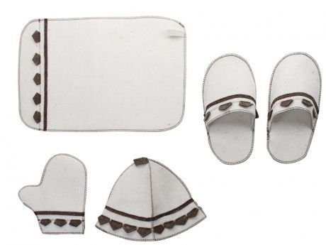 Набор для бани Жар-Банька Богатырский: шапка,коврик,рукавичка,тапочки White