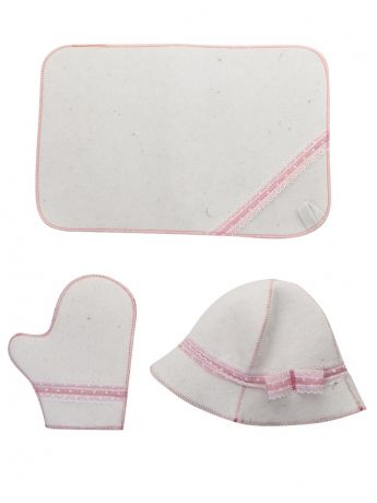 Набор для бани Жар-Банька Розовое кружево:шапка,коврик,рукавичка White-Pink