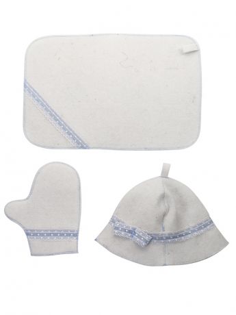 Набор для бани Жар-Банька Голубое кружево:шапка,коврик,рукавичка White-Light Blue