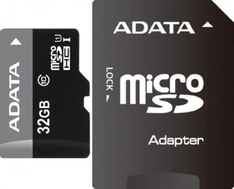 Карта памяти 32Gb - A-Data Premier - Micro Secure Digital HC Class 10 UHS-I U1 AUSDH32GUICL10-RA1 с переходником под SD