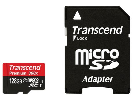 Карта памяти 128Gb - Transcend - Micro Secure Digital XC Class 10 UHS-I TS128GUSDU1 с переходником под SD