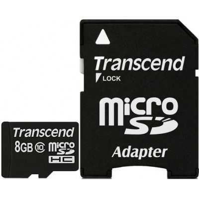 Карта памяти 8Gb - Transcend - Micro Secure Digital HC Class 10 TS8GUSDHC10 с переходником под SD