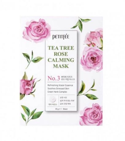 Petitfee Маска Tea Tree Rose Calming Mask Успокаивающая для Лица с Экстрактом Чайного Дерева и Розы, 30г